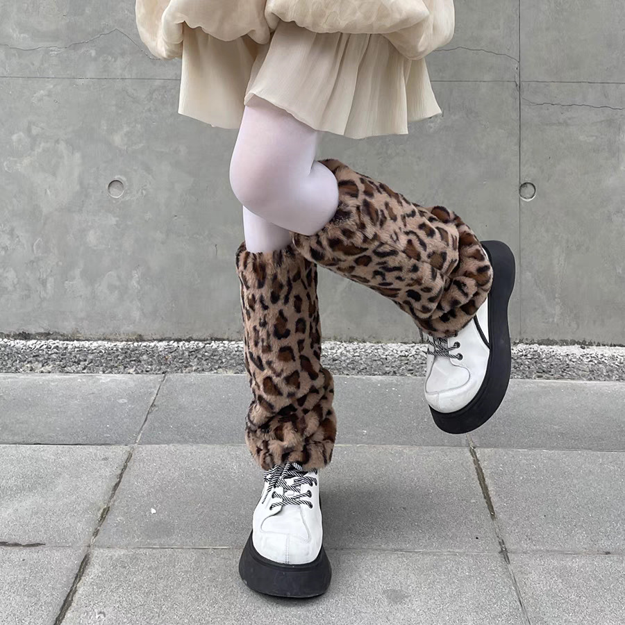 Boot Sock Slouchy - Imitatiebont, luipaardprint, beenwarmers, dikke, warme, pluche